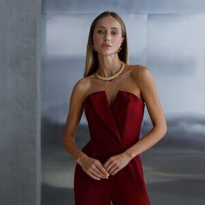 Elegant Burgundy Strapless Jumpsuit